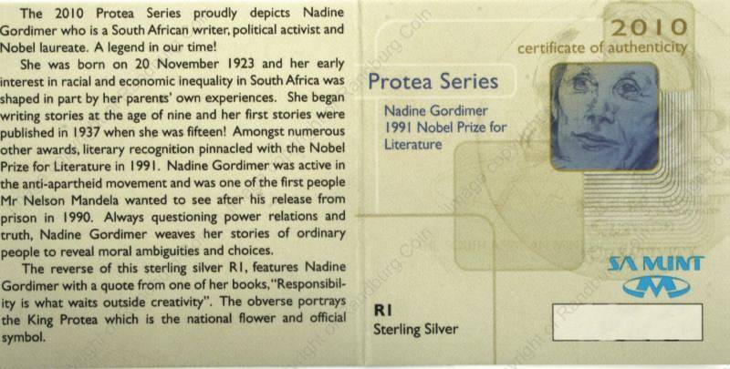 2010_Silver_R1_Proof_Protea_Gordimer_cert_ob