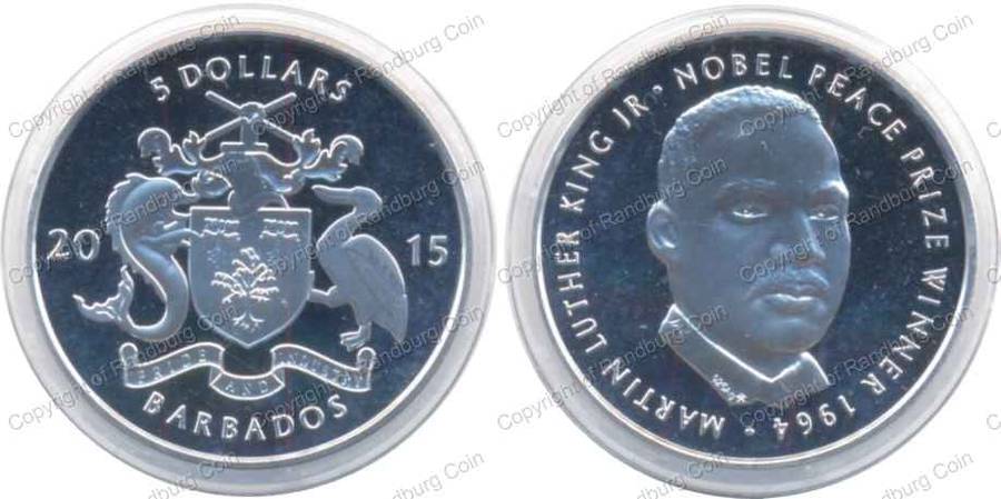 *#* Barbados 2015 Proof Silver 1oz 5 Dollars - Martin Luther King *#*