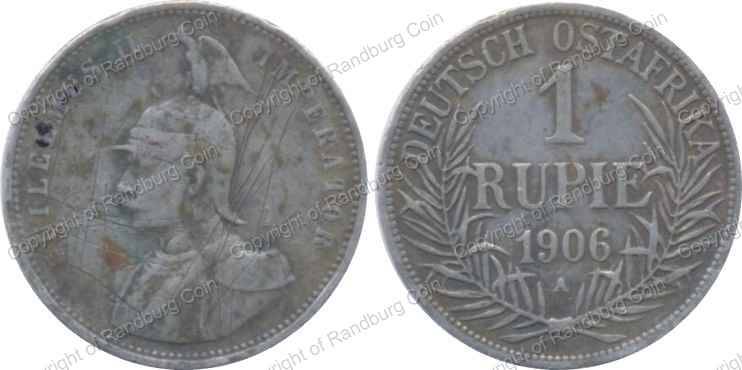 *#* German East Africa 1906A - Silver 1 Rupie - obverse scratched #*