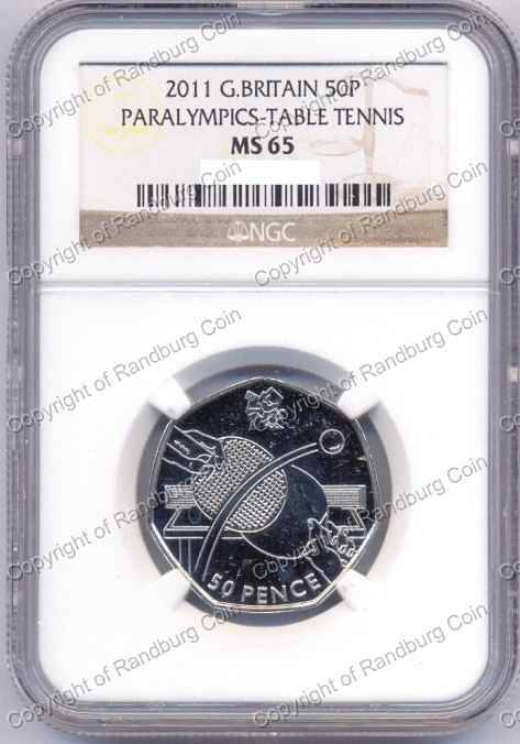 *#* Great Britain 2011 - 50 Pence Paralympics Table Tennis NGC Graded MS65 *#* - R1 Auction Sale