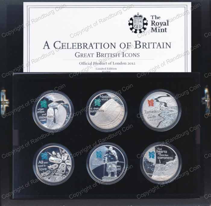 *#* FREE SHIPPING - Great Britain -Great British Icons Collection Proof Silver 5 Pound Coins Set *#*