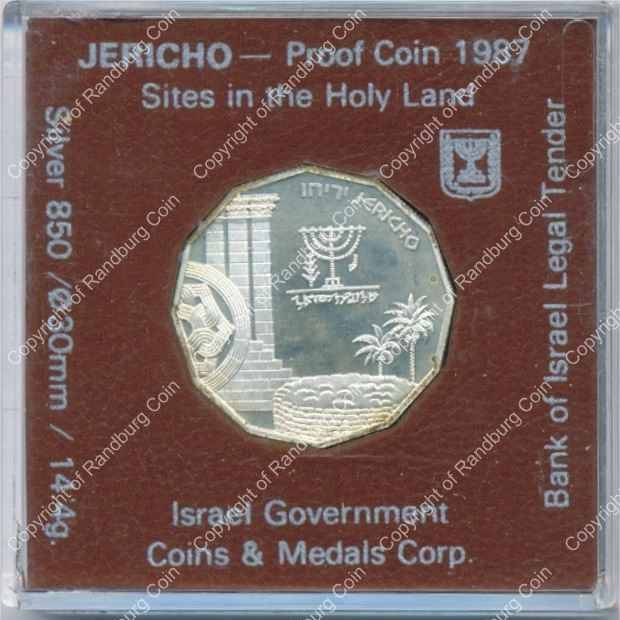 Israel 1987 silver 1 Sheqel Proof Jericho ob