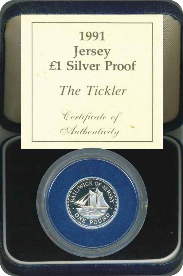 *#* Jersey 1991 Proof Silver 1 Pound - Schooner - The Tickler *#*