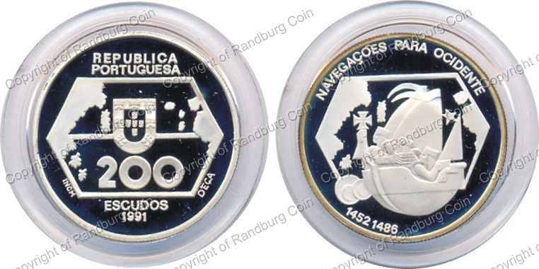 *#* Portugal 1991 - SILVER - 200 Escudos - Westward navigation *#*