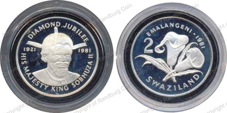 *#* Swaziland 1981 Proof Silver 2 Emalangeni -Diamond Jubilee - Coin ONLY*#*