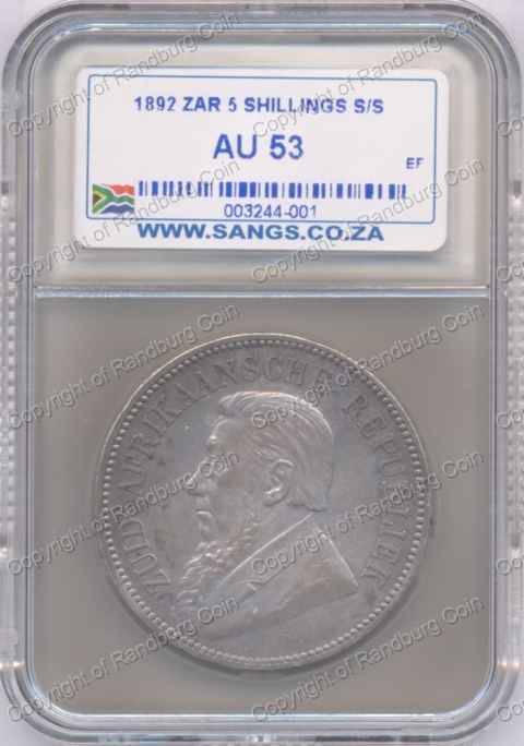 *#* 1892 FIVE SHILLING SINGLE SHAFT SANGS SLABBED AU 53 *#*