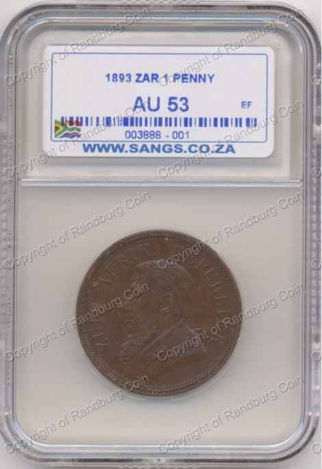 *#* 1893 SANGS SLABBED PENNY AU 53 *#*