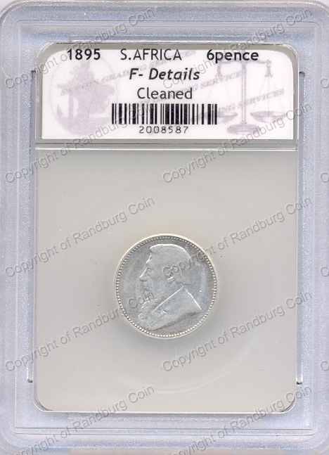 *#* 1895 SACGS SIXPENCE SLABBED F DETAILS CLEANED *#*