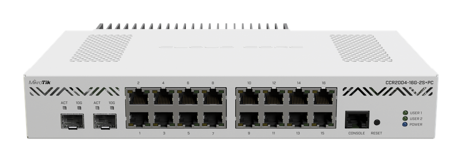 MikroTik Cloud Core 16 Port Gigabit 2SFP+ Passive Cooling Router | MT-RBCCR2004-16G-2S+PC