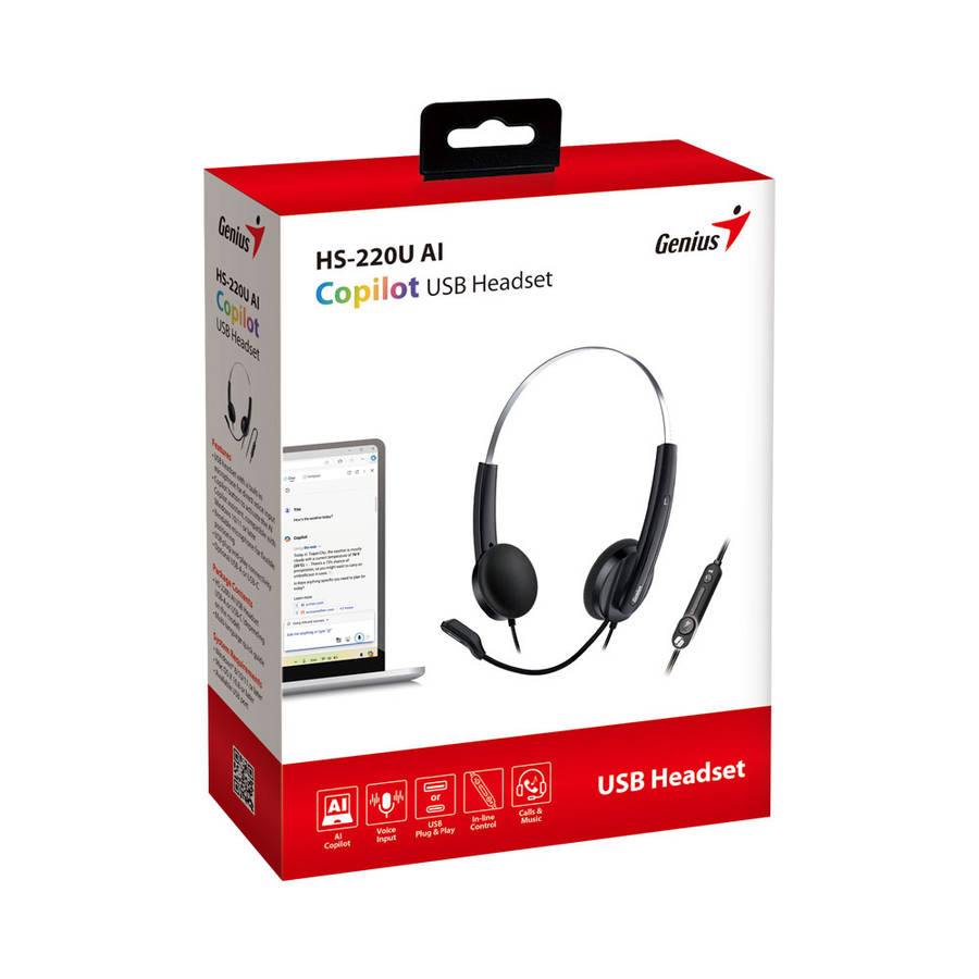 GENIUS USB HEADSET 220U AI BLK USB-C,2.4M