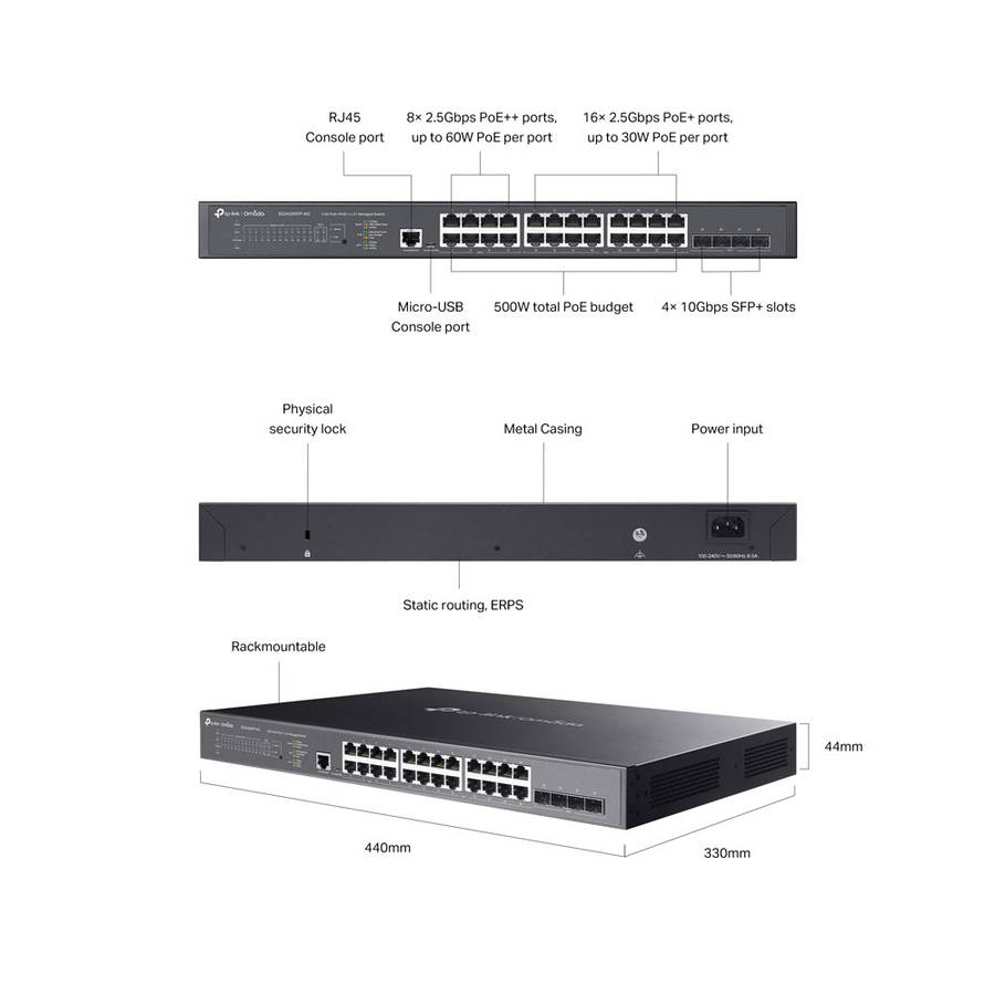 TP-LINK 24-PORT 2.5GB,4P 10GB SFP, L2+ MAN 16P...