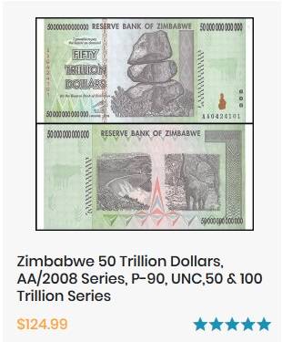 ZIMBABWE 50 Trillion Dollar Banknote AA Series Sequence Of 4 Notes