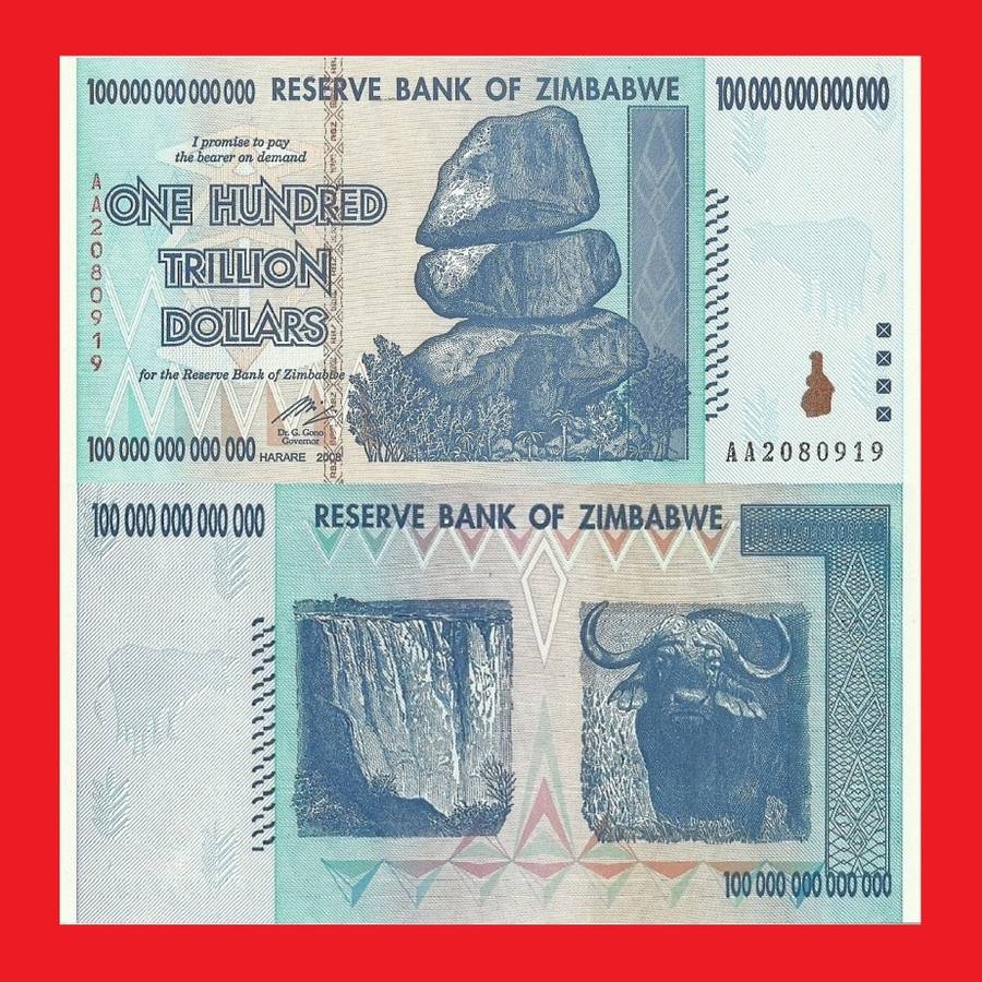 ZIMBABWE 100 Trillion Dollar Banknote AA Series Uncirculated Single Note
