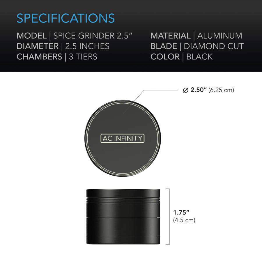 AC INFINITY 3-CHAMBER GRINDER, BLACK, 2.5-INCH