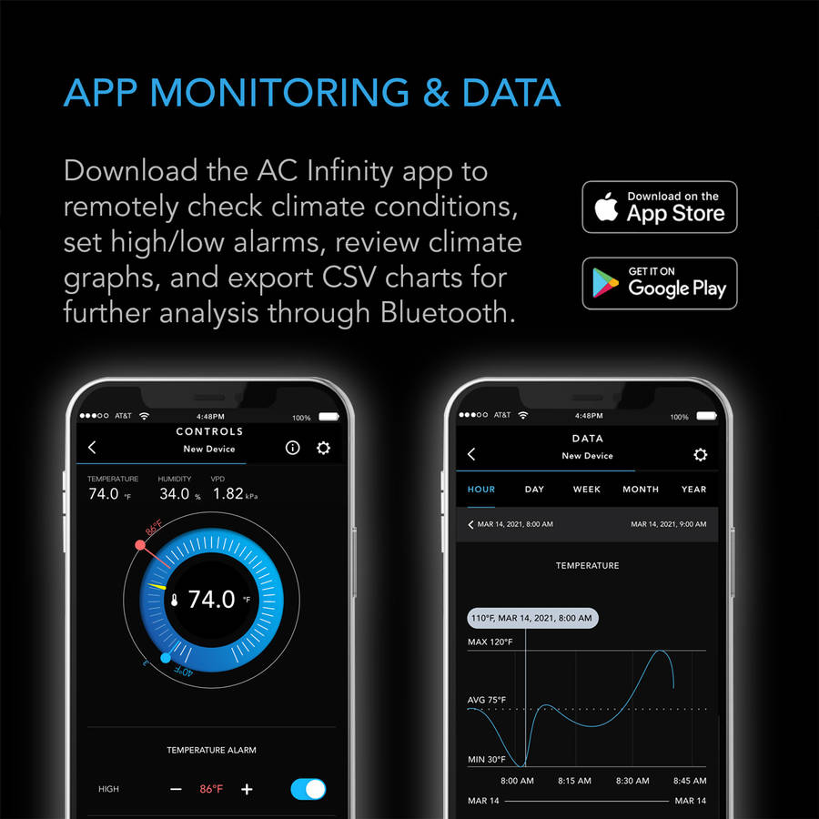 AC INFINITY CLOUDCOM B1, SMART THERMO-HYGROMETER WITH DATA APP, 12 FT. SENSOR PROBE
