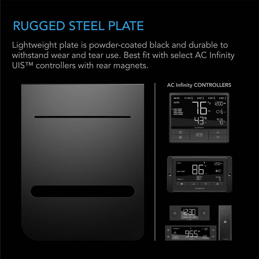 AC INFINITY - GROW TENT MOUNTING PLATE, POWDER COAT BLACK, 6 X 7"