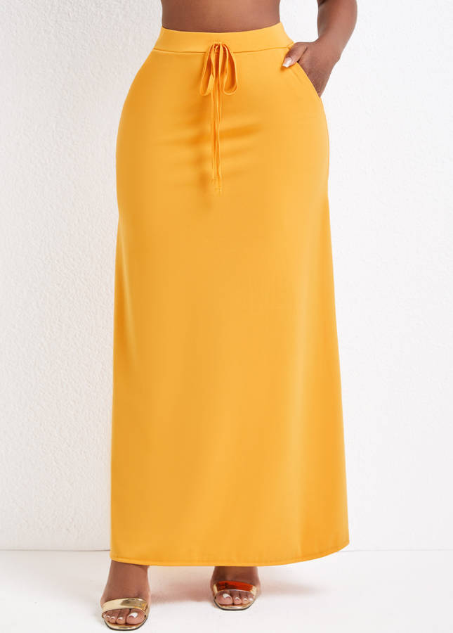 Pocket Ginger Drawastring A Line Maxi Skirt