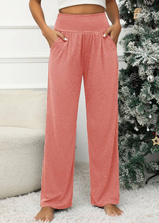 Pocket Elastic Waist Dusty Pink High Waisted Pants