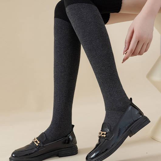 Dark Grey Marl Patchwrok Over The Knee Socks
