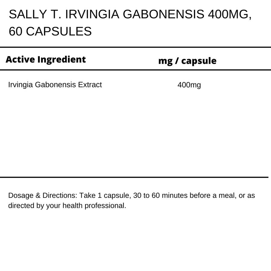 Sally T. Irvingia Gabonensis 400mg/capsule 60 Capsules. Helps Control Apetite