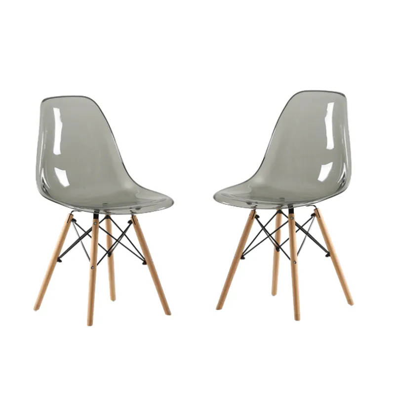 2 x Modern Grey Transparent Dining Wooden Leg Chairs