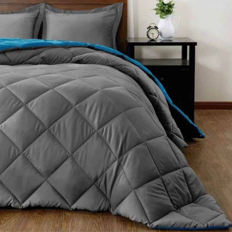Reversible Comforter Set 5 Piece Grey/Blue Lightweight Bedspread