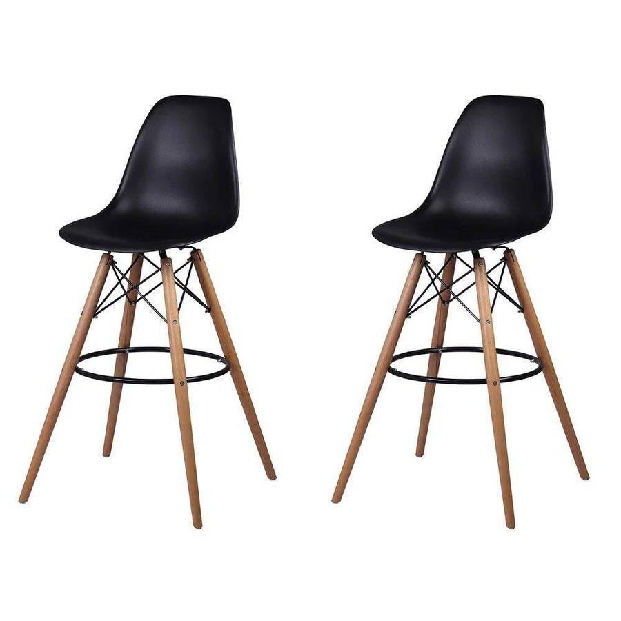 SMTE Modern Style Eiffel Chair Counter Bar Stools Set - 2 Pieces - 25.5-Inch - Black with keychain