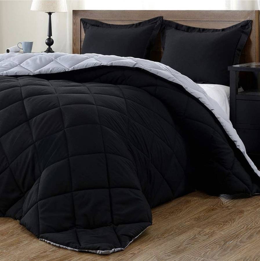 SMTE Acesa Premium Reversible 5 Piece Comforter Set Black/Grey - Grey/Black with keychain