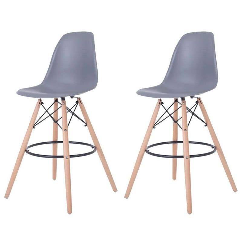 SMTE latest Modern Style Eiffel Chair Counter Bar Stools Set - 2 Pieces - Grey with keychain