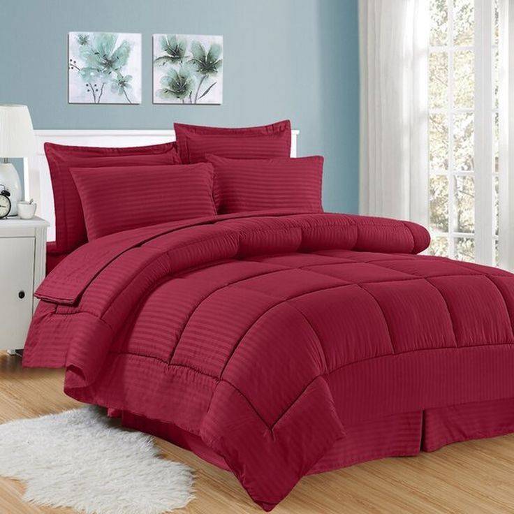 SMTE 5 Piece Stripe Comforter Set Better Choice - Red with keychain