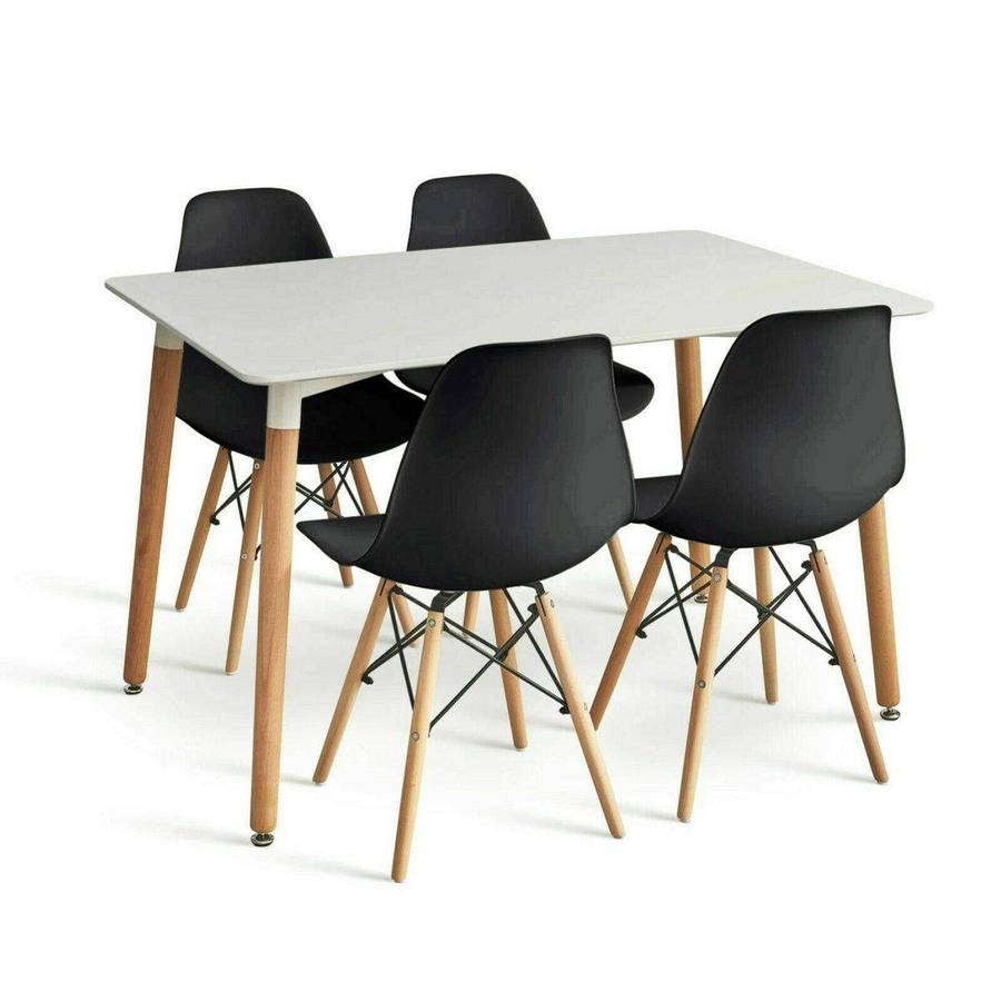 SMTE Dining Table & 4 Wooden Dining Chairs - Black with keychain