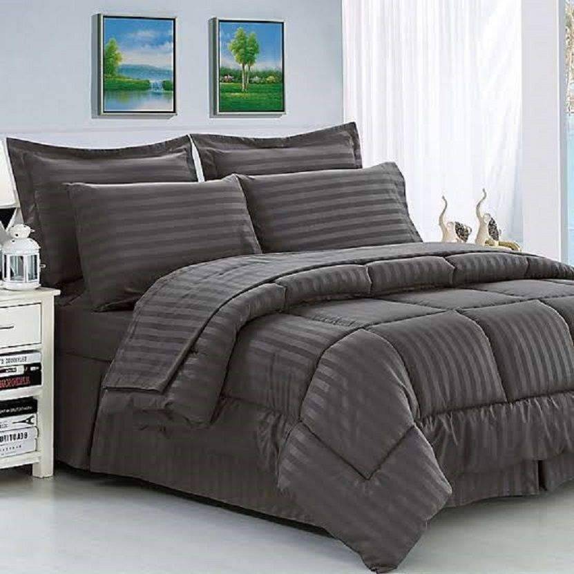 SMTE 5 Piece Stripe Comforter Dark Grey - Double with keychain