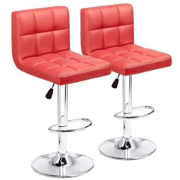 SMTE Bar Stools / Kitchen Counter Chairs - Set of Two - Red Colour with keychain