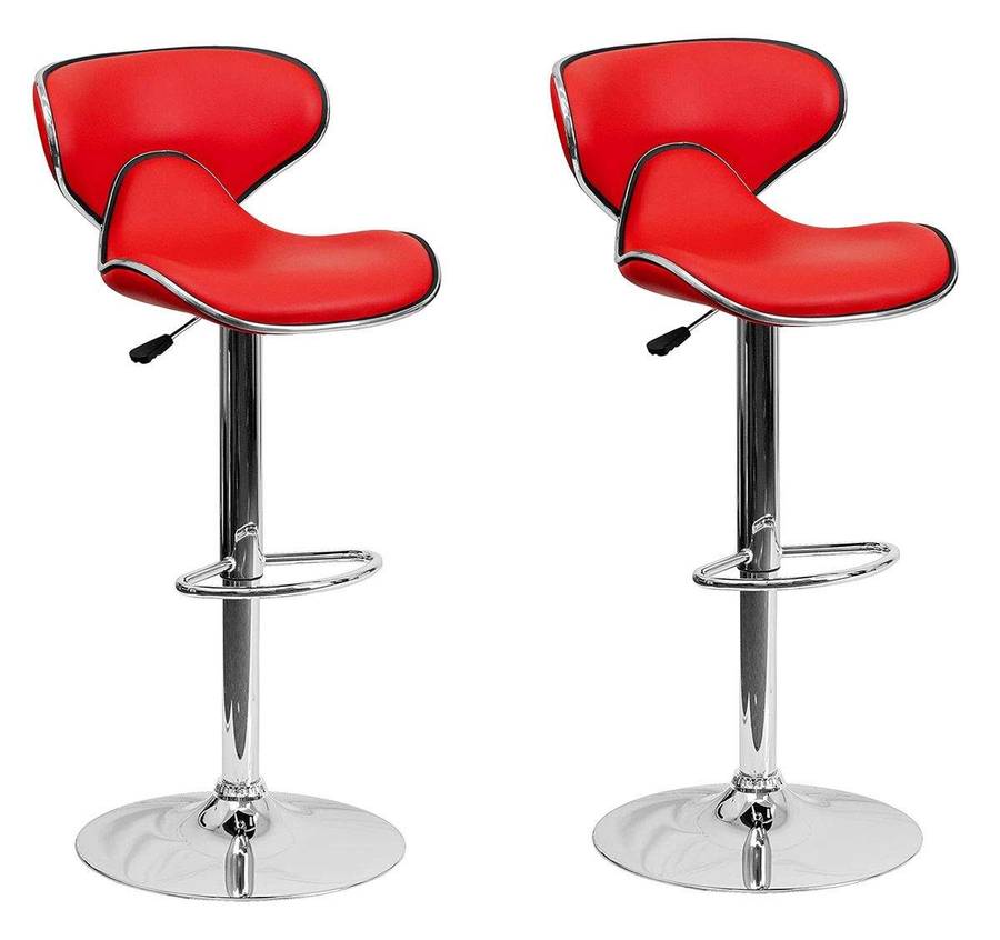SMTE Bar Stools / Kitchen Counter Chairs - Set of 2 ? Red Colour with keychain
