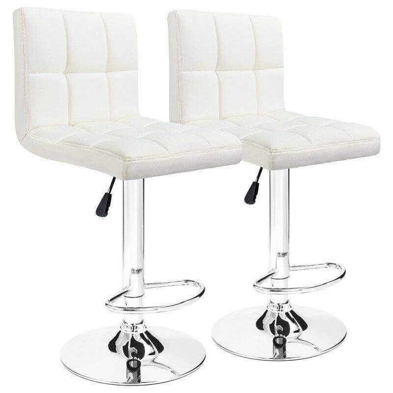 SMTE Bar Stools / Kitchen Counter Breakfast Swivel Chairs - 2 Pack - White with keychain
