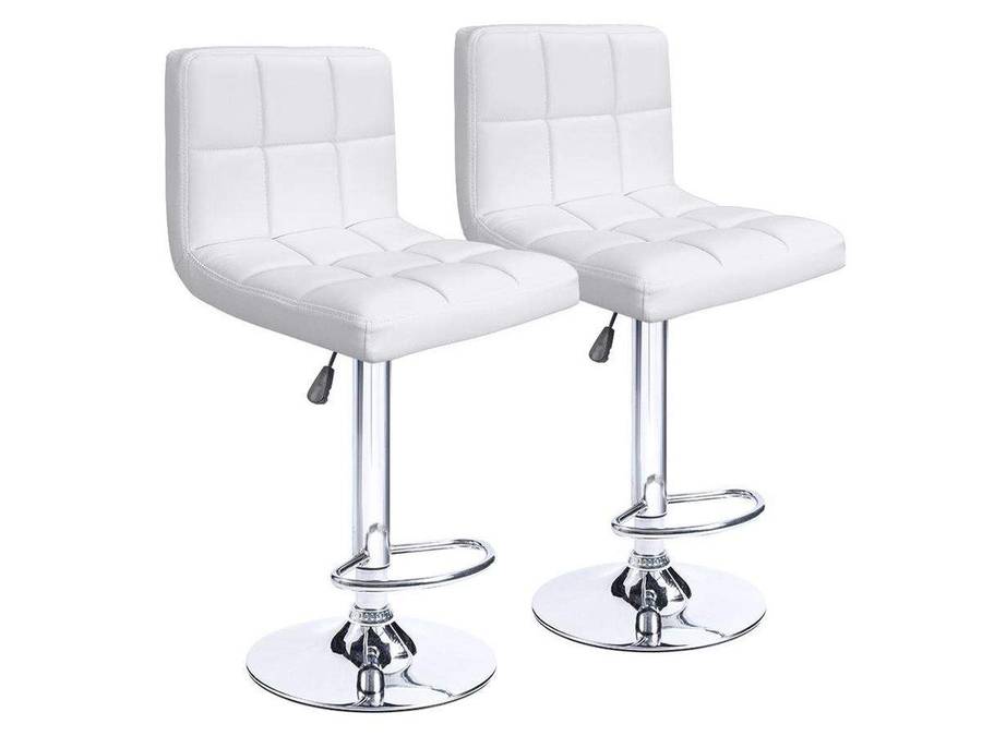 SMTE Bar Stools / Kitchen Counter Breakfast Chairs - Set of Two - White Colour with keychain