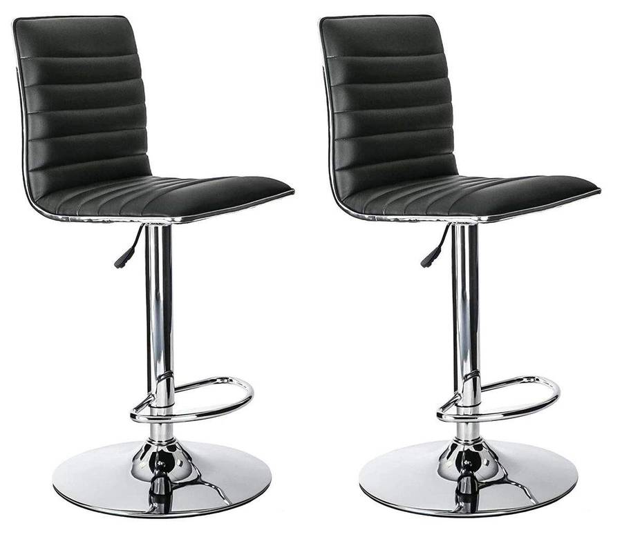 SMTE Bar Stools / Kitchen Counter Breakfast Chairs - Set of 2 - Black Colour with keychain