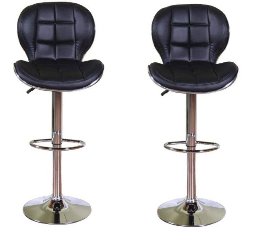 SMTE Bar Stools / Kitchen Counter Breakfast Chairs - Pack of 2 - Black with keychain
