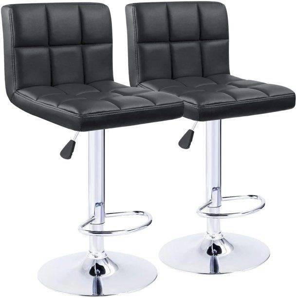 SMTE Bar Stools / Kitchen Breakfast Chairs - Set of 2 - Black with keychain