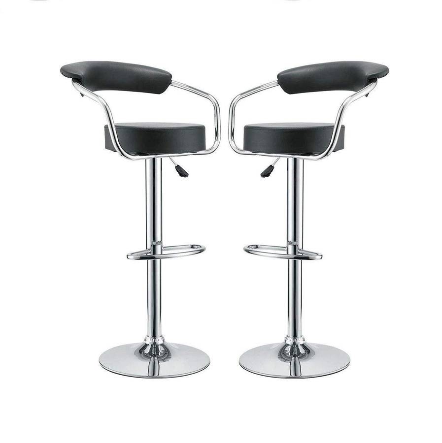 SMTE Bar Stools / Breakfast Chairs with Armrest - Set of 2 - Black with keychain