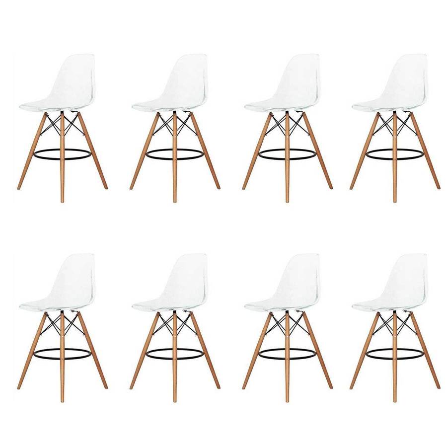 SMTE 8 Pieces Of 25.5" Modern Style Eiffel Chair Counter Bar Stools Set - Clear with keychain