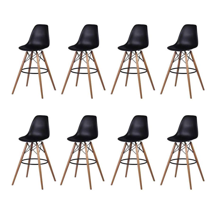 SMTE 8 Pieces Of 25.5" Modern Style Eiffel Chair Counter Bar Stools Set - Black with keychain