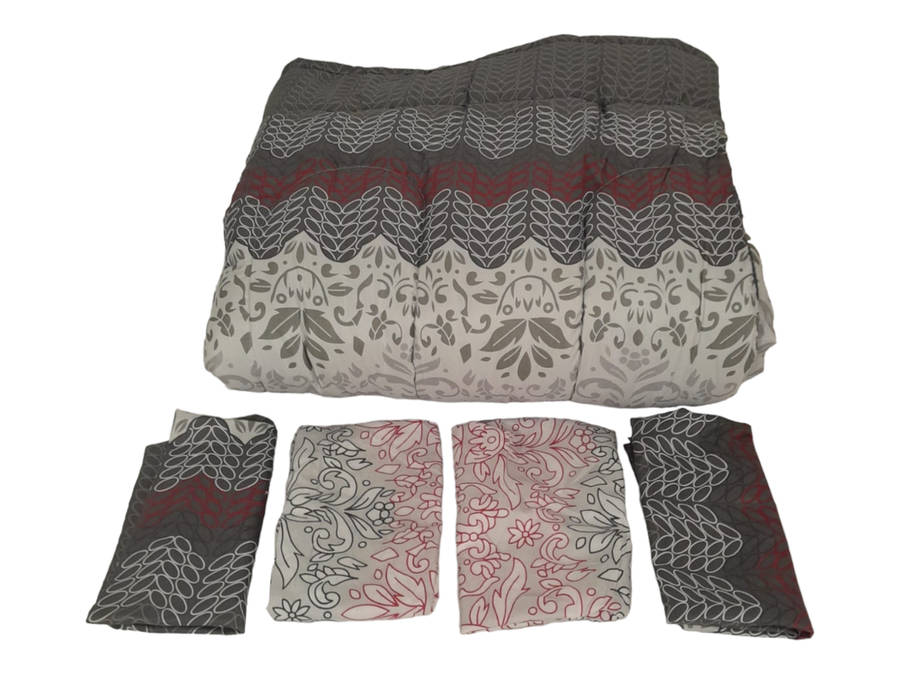 SMTE Bedding- 5 Piece Comforter Set - Queen Size - Grey /Red with keychain