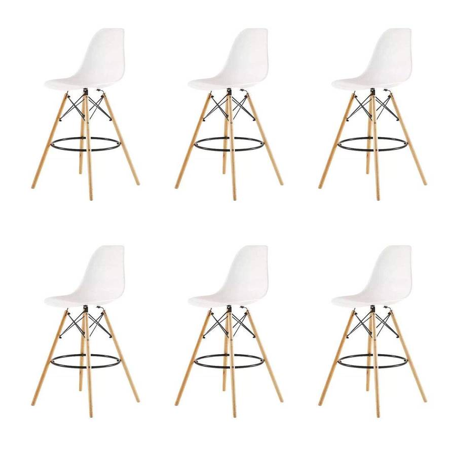 SMTE 6 Pieces Of 25.5" Modern Style Eiffel Chair Counter Bar Stools Set - White with keychain