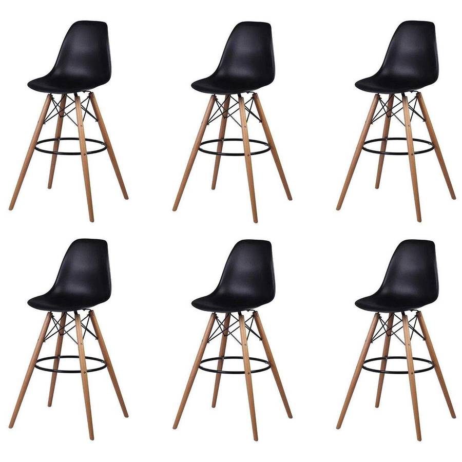 SMTE 6 Pieces Of 25.5" Modern Style Eiffel Chair Counter Bar Stools Set - Black with keychain