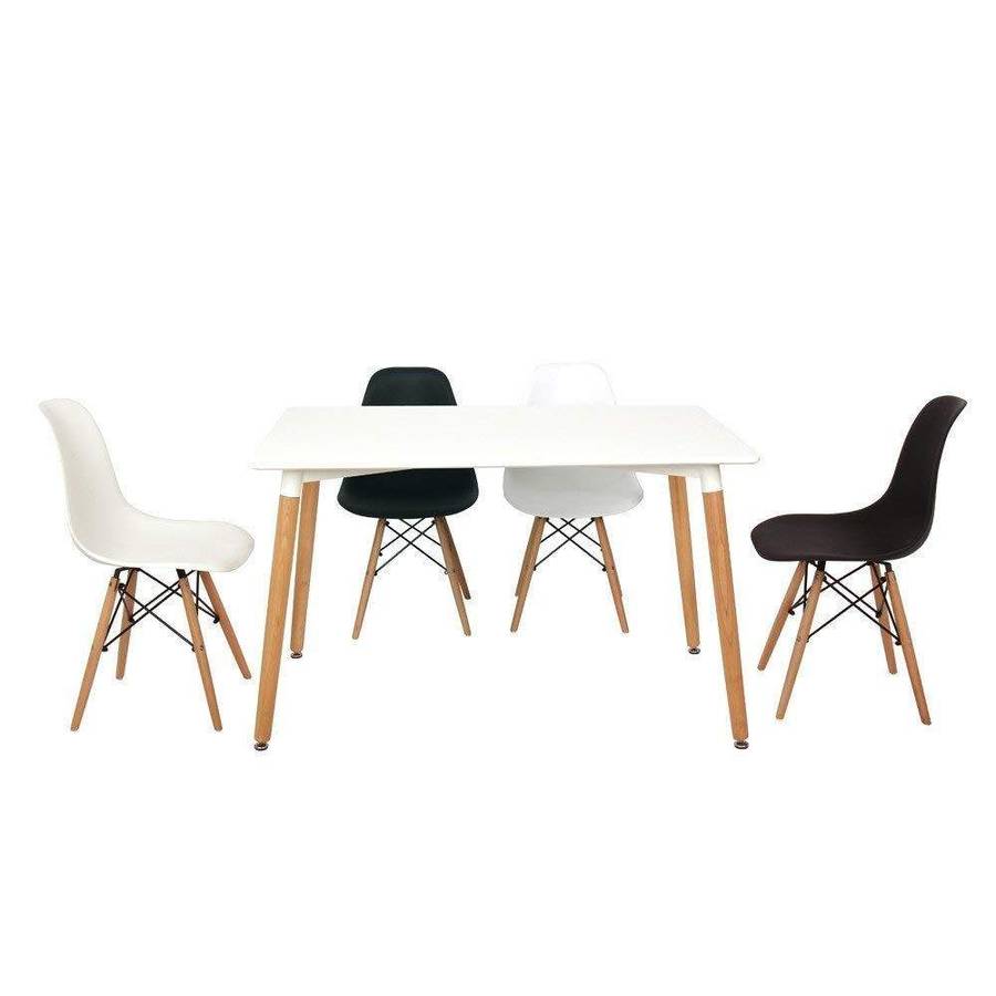 SMTE 5 In 1 Scandinavian Style Rectangular Dining Table and Chairs Set with keychain