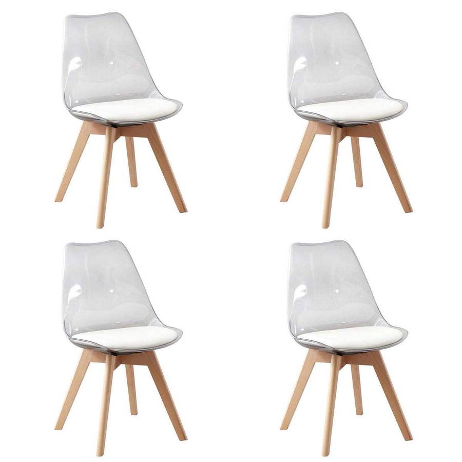 SMTE 4 Pieces Of Scandinavian Transparent Elk Dining Chairs Set - White with keychain