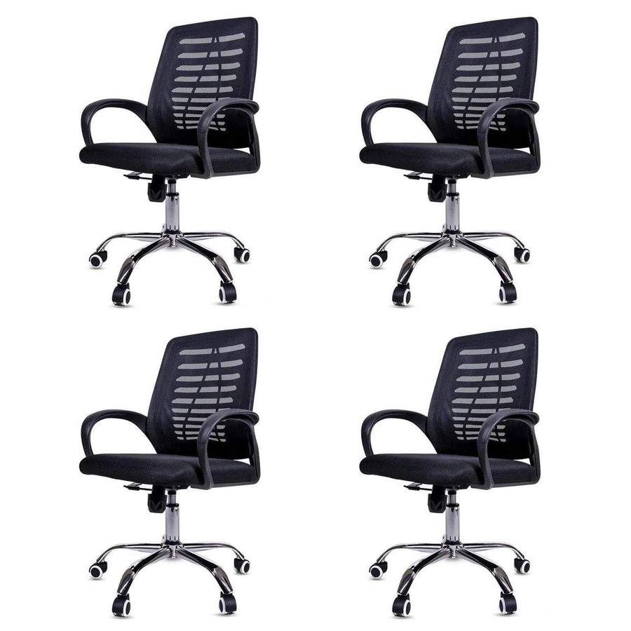 SMTE 4 Pieces Of Ergonomic Mesh 360? Swivel Office Chairs With Armrest - Black with keychain