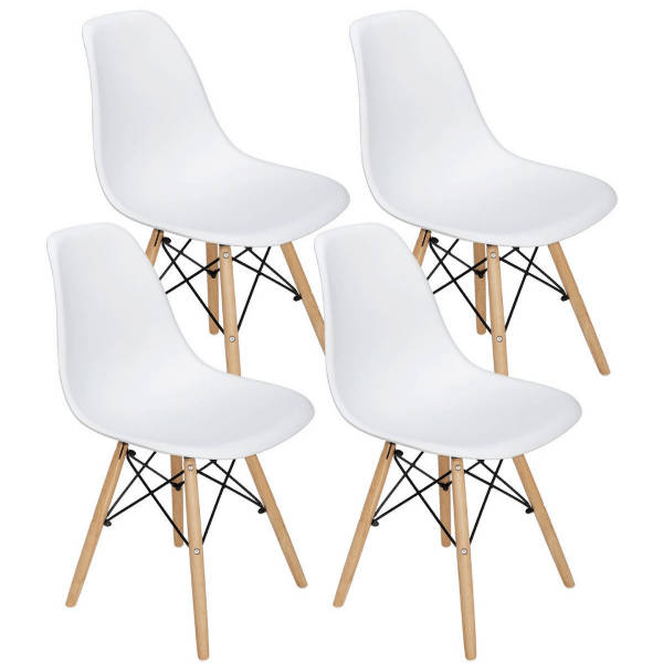 SMTE Wooden Leg Dining Chairs - Four Pack -White Colour with keychain