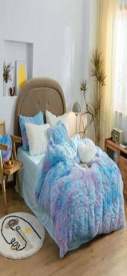 SMTE 3 pcs Fluffy Warm Comforters - Blue/Pink with keychain